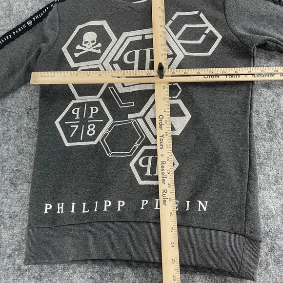 Philipp Plein Womens Sweater Small Skull Beaded Sweatshirt Pullover Gray N91 - Picture 7 of 8